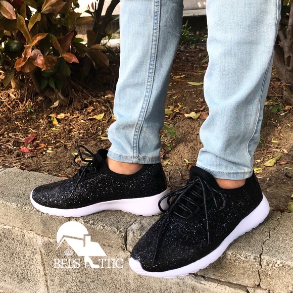 Black Sparkling Glitter Sneaker Kicks - Picture 4 of 8